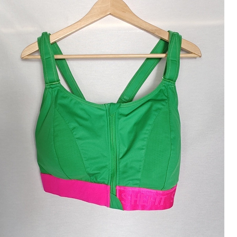 Shefit Ultimate Sports Bra Green Pink Zip Front Adjustable High Impact 5Luxe